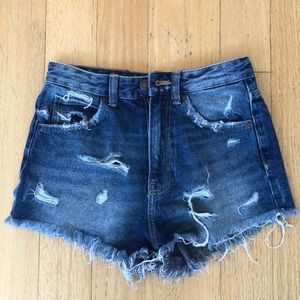 Zara high waisted ripped blue denim shorts